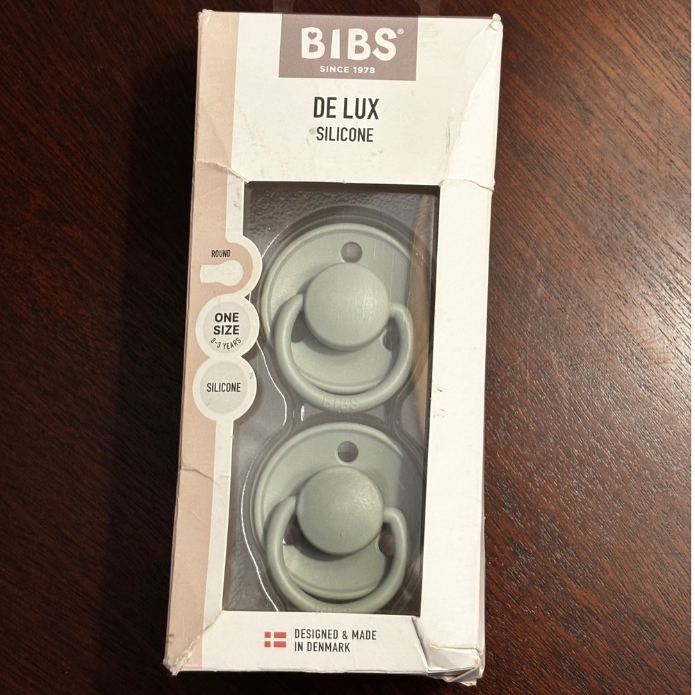 BIBS DeLux Silicone Pacifiers Set of 2 One Size 0-3 Years‎ Ivory Sage